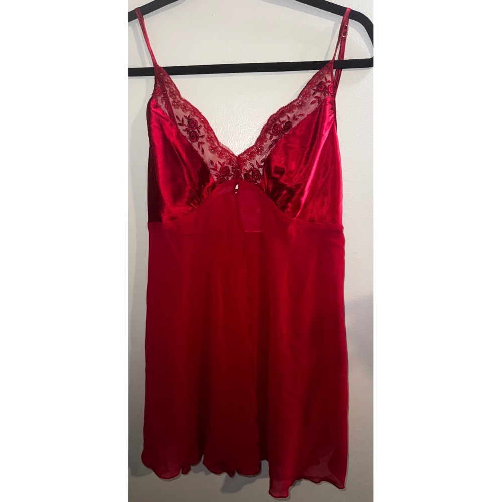 Vtg Red Satin Mesh Babydoll Chemise Lingerie Top Medium